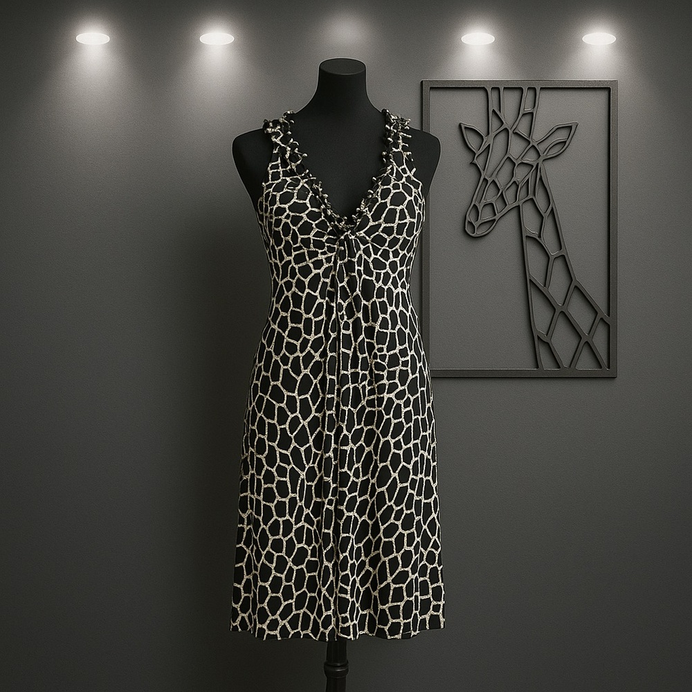 Enfocus Studio Dark Brown and Cream Giraffe Ruffle Top Dress